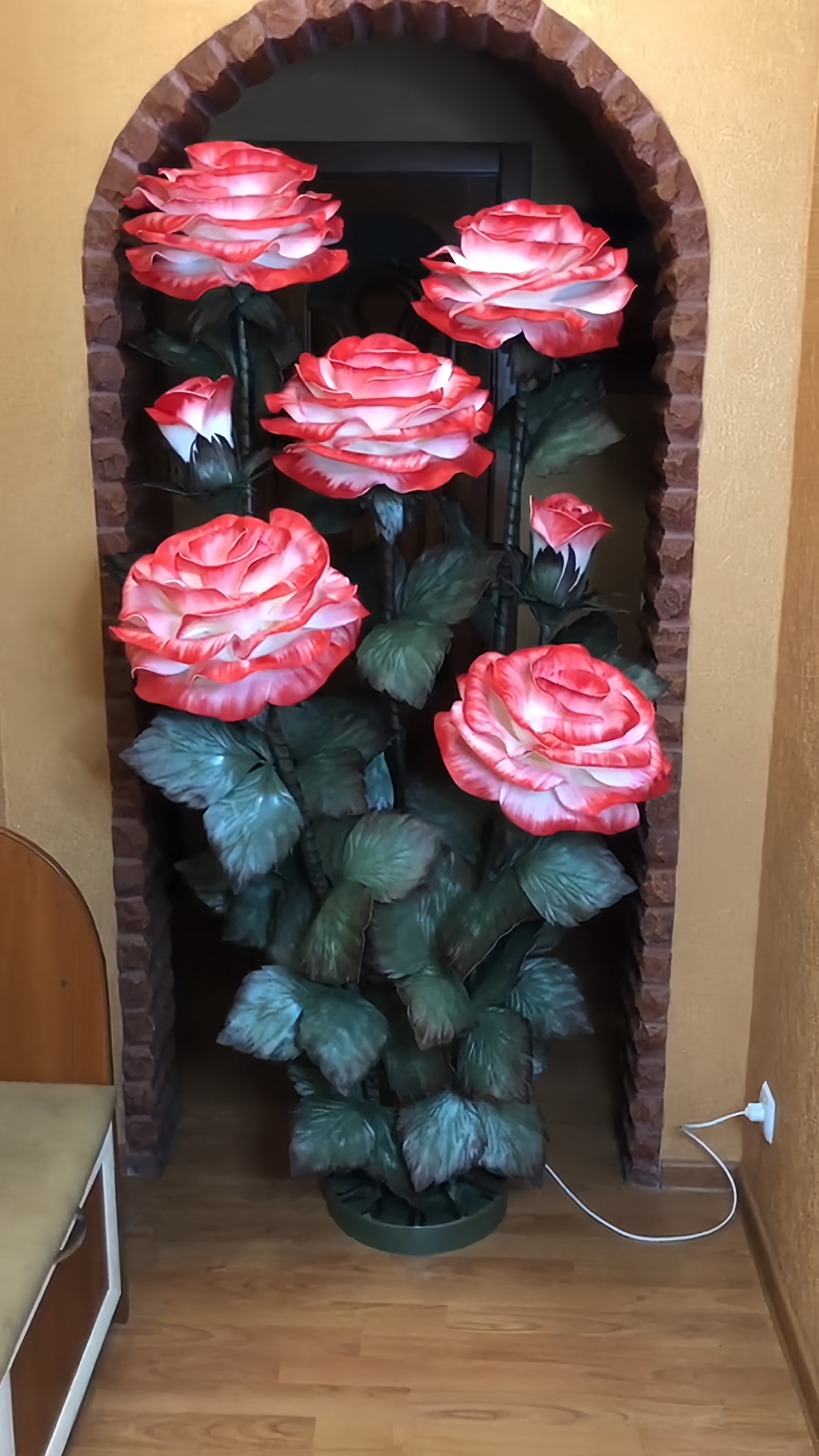 Giant Simulated Gradient Rose Decoration - Red & White