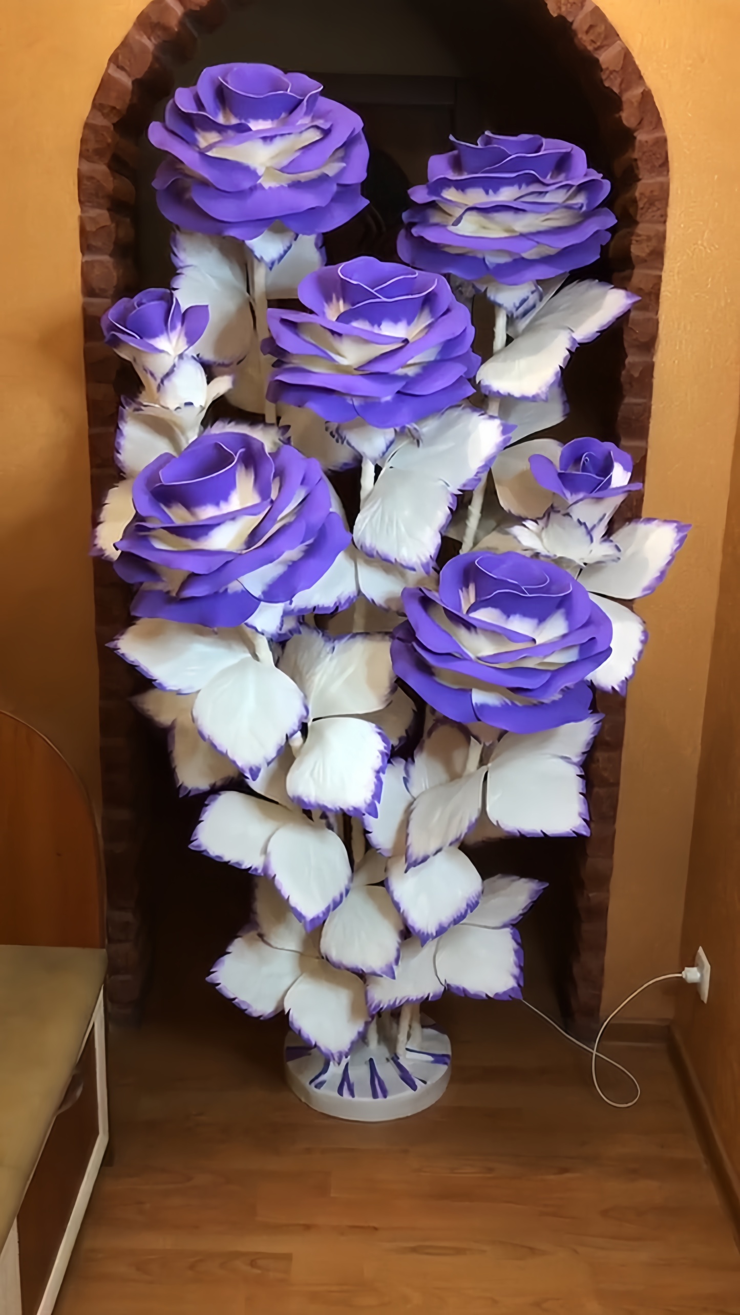 Giant Simulated Gradient Rose Decoration - Purple & White