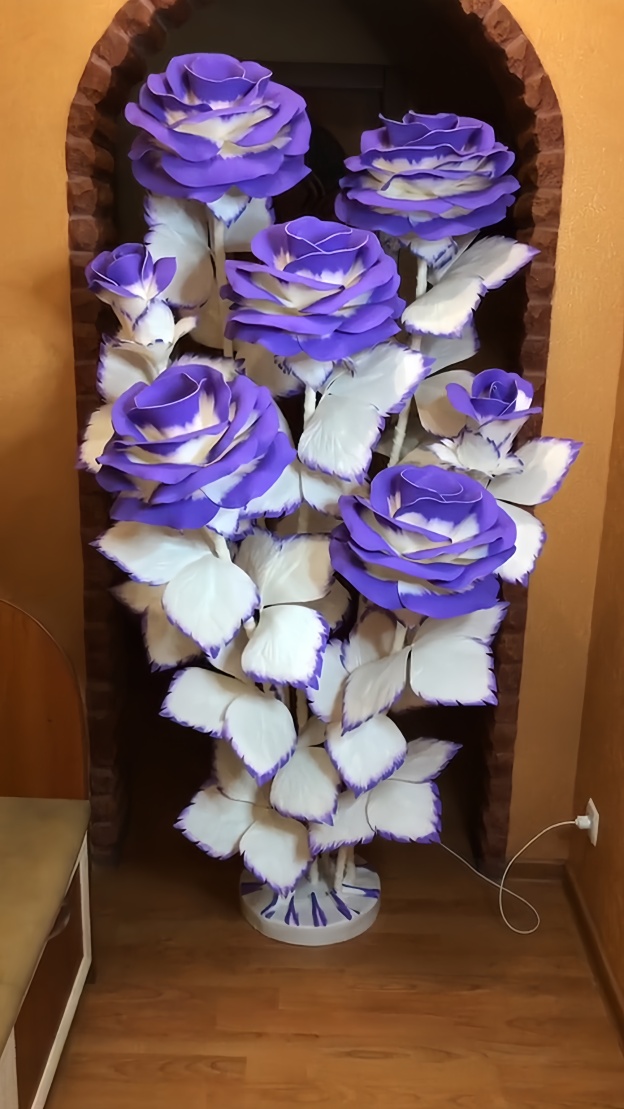 Giant Simulated Gradient Rose Decoration - Purple & White