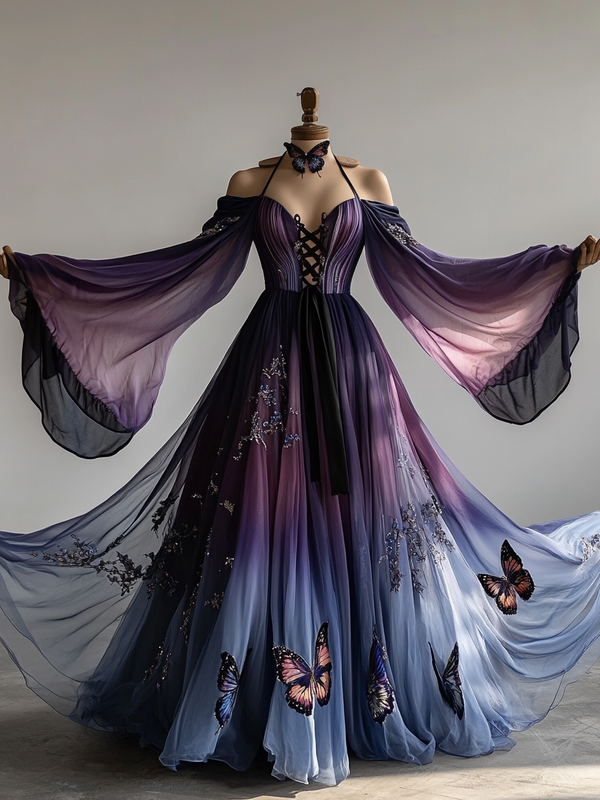 Vacation handmade butterfly purple and blue gradient dress 1338