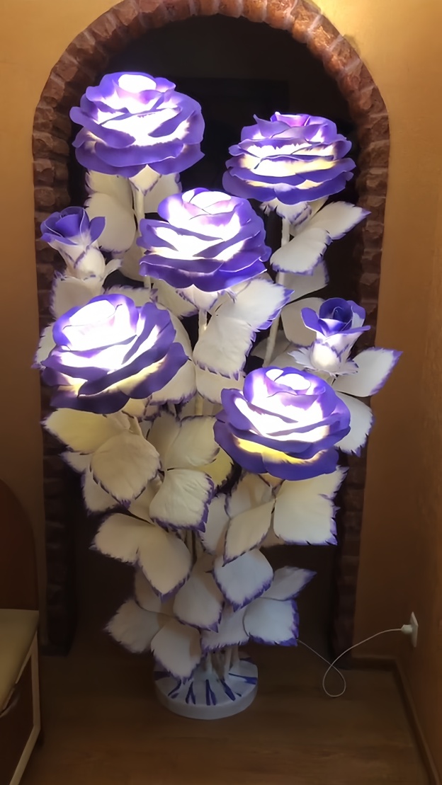 Giant Simulated Gradient Rose Decoration - Purple & White
