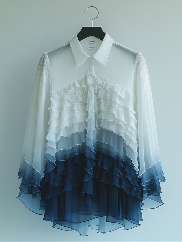 Summer color block ruffled chiffon top 7977