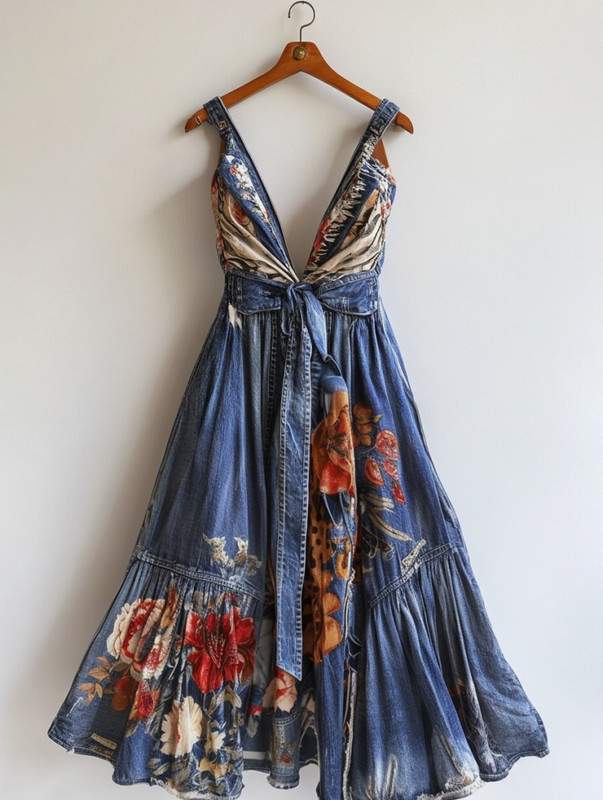 Fashionable bold contrast color popular floral print dress 9b4f
