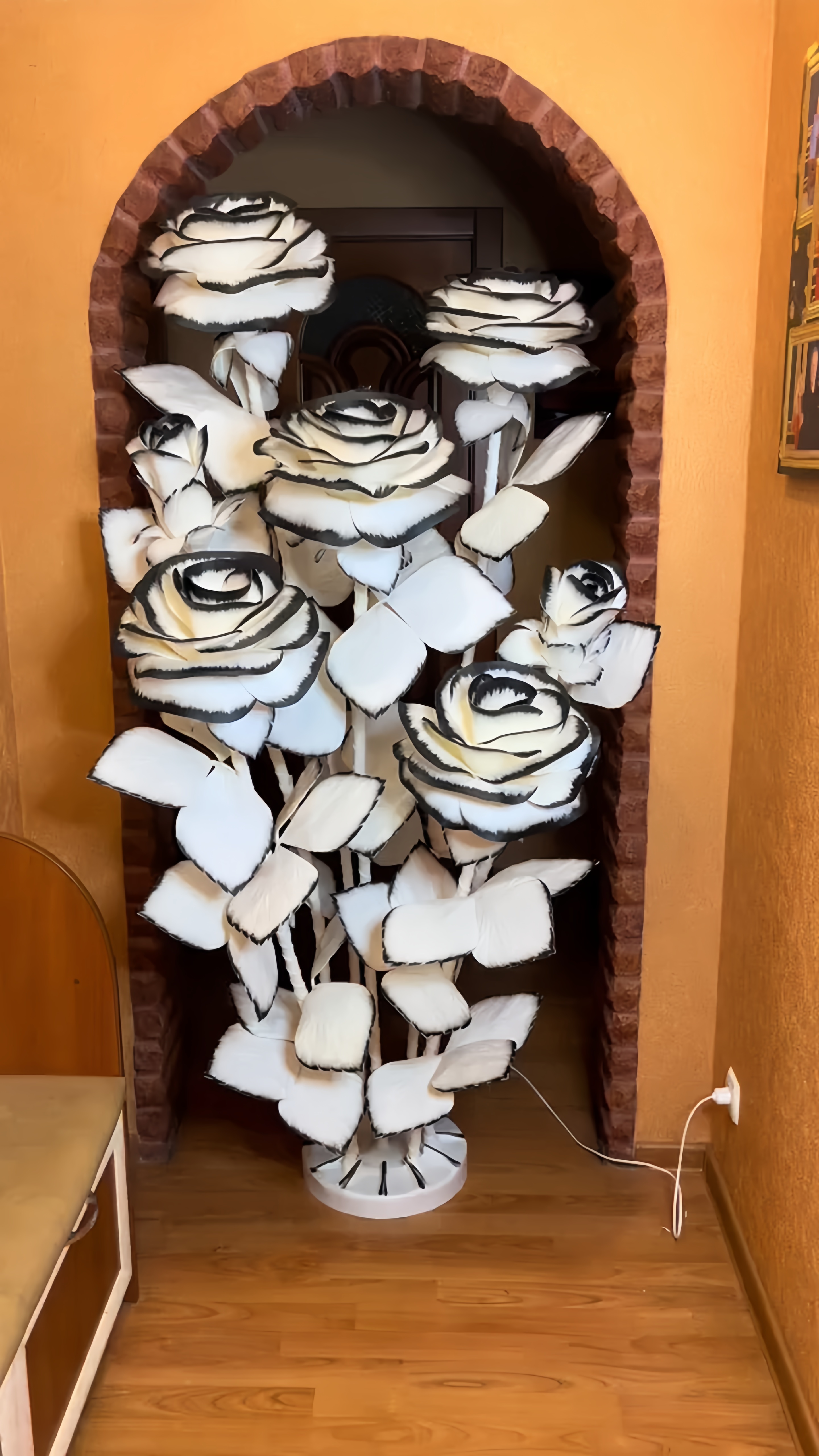 Giant Simulated Gradient Rose Decoration - Black & White
