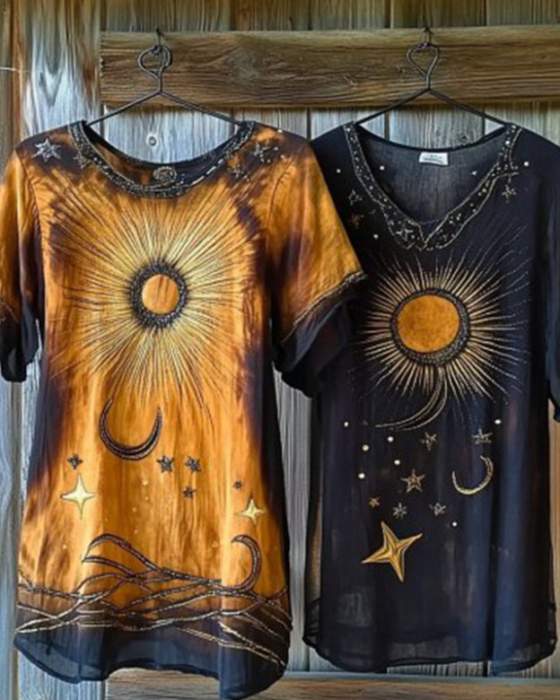 Holiday handmade star and moon embroidery irregular dress 2757