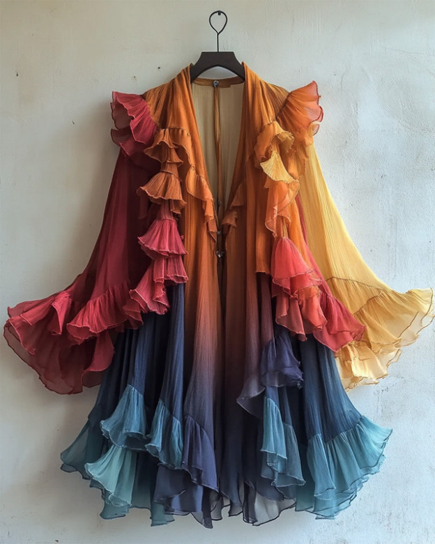 Color-Blocking Rainbow Ruffle Coat 3818a010