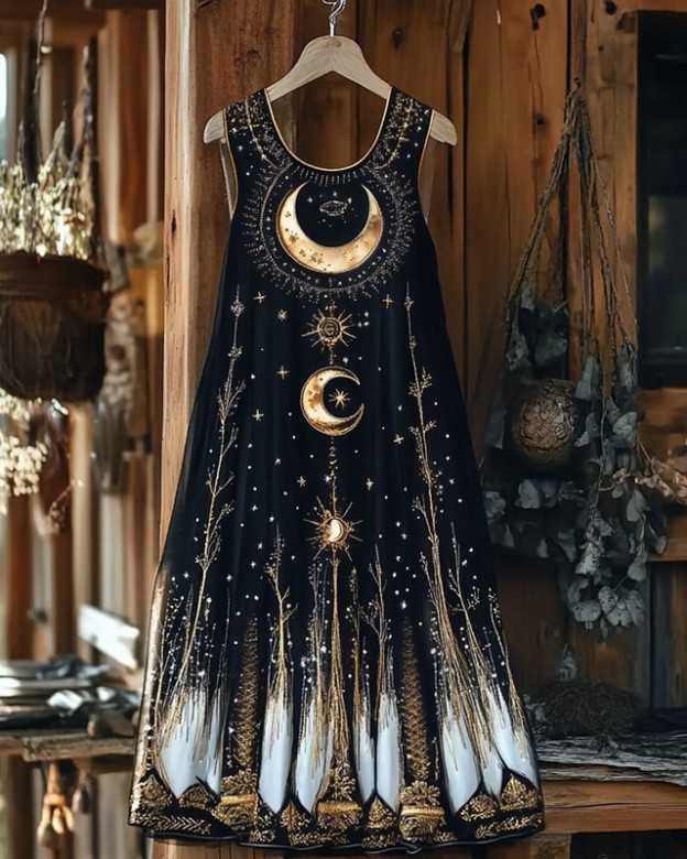 Ethnic handmade star and moon embroidery irregular dress 5b84