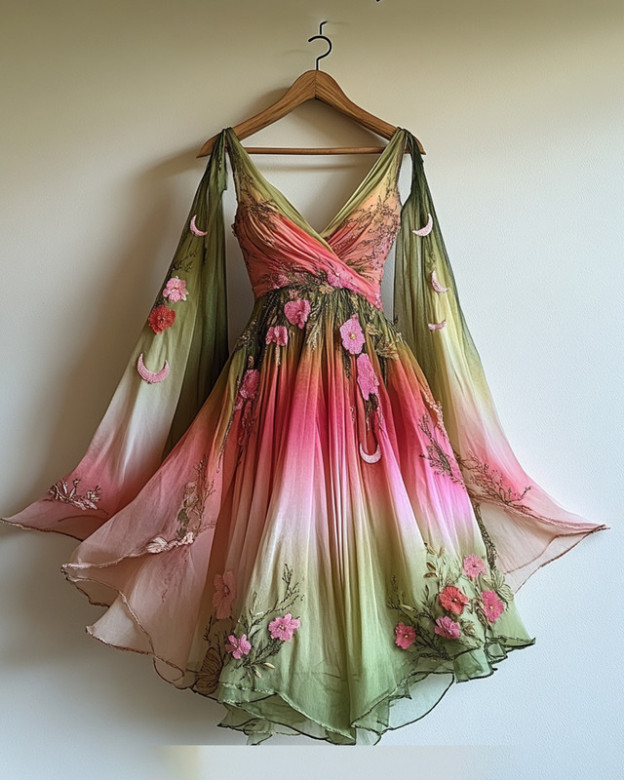 Embroidery summer handmade irregular dress ca86