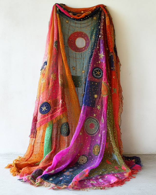 Handmade color block gradient rainbow kimono bf6f