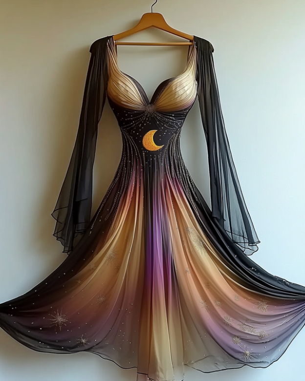 Handmade star and moon embroidery irregular dress 0oh 595c