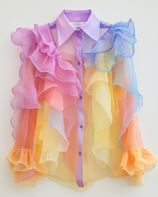 Color-Blocking Rainbow Ruffle Shirt 37db