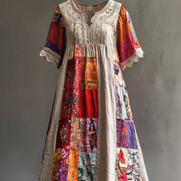 Embroidered Vintage Casual Dress 05bc