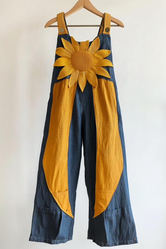 Fashionable bold contrast color popular sunflower overall 0c51