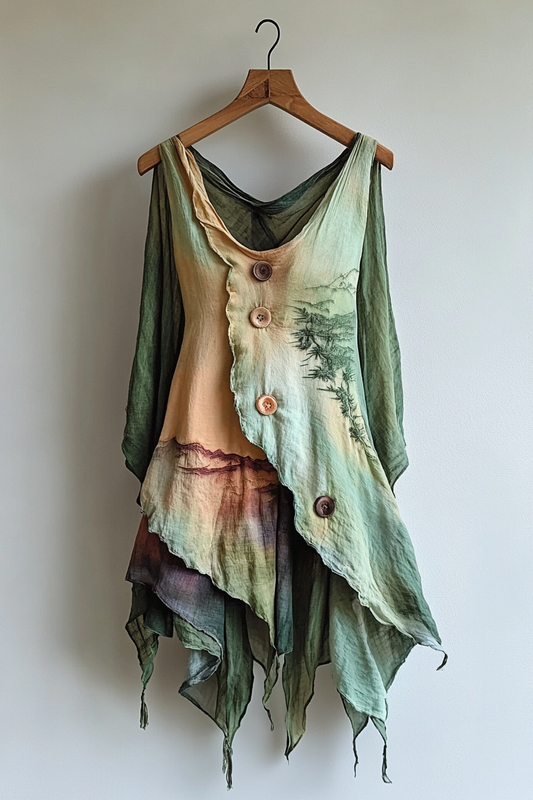 Vacation Handmade Color-Blocking Rainbow Irregular Dress 8992