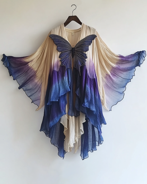 Tie-Dye Gradient Butterfly Mesh Cardigan fcc5