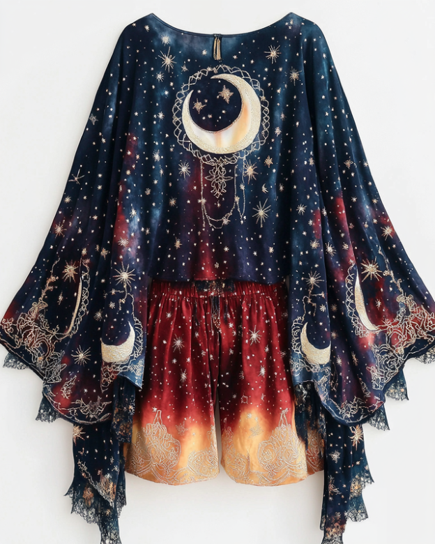 Star and moon print home wear top + shorts two pice set c66c