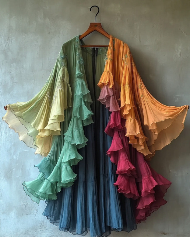 Color-Blocking Rainbow Ruffle Coat 38182169