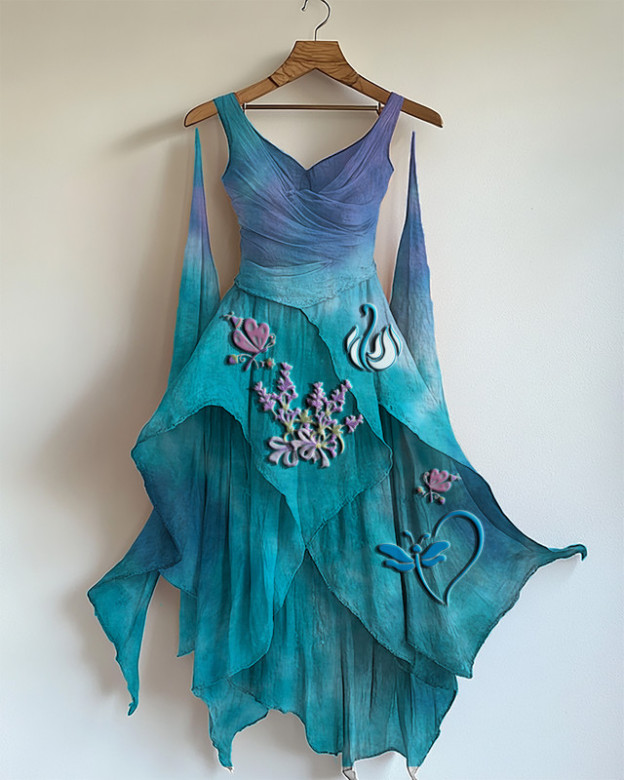 Vacation Handmade Color-Blocking Rainbow Irregular Dress a9f4