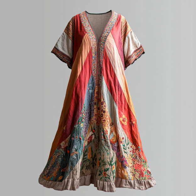 Embroidered Vintage Casual Dress aef6