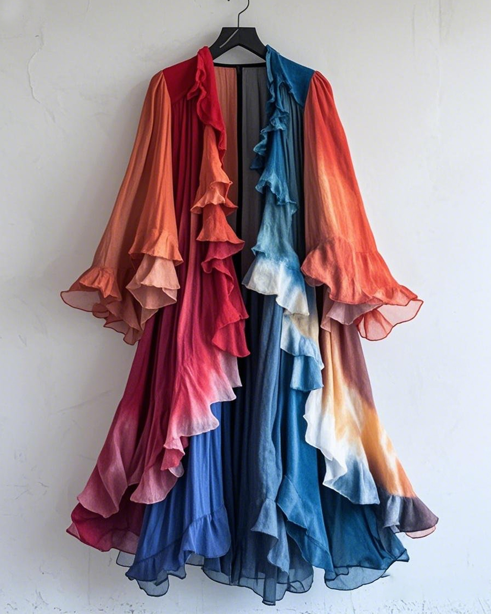 Color-Blocking Rainbow Ruffle Coat 3818