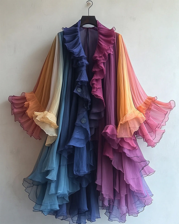 Color-Blocking Rainbow Ruffle Coat 38189a34