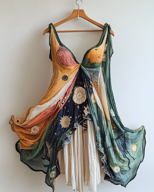 Vacation Handmade Color-Blocking Rainbow Irregular Dress 3112