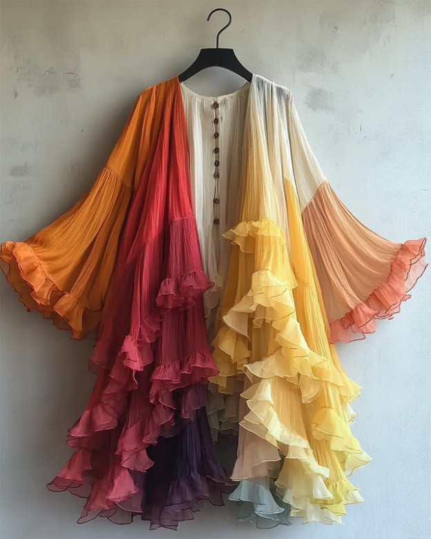 Color-Blocking Rainbow Ruffle Coat 38185d53