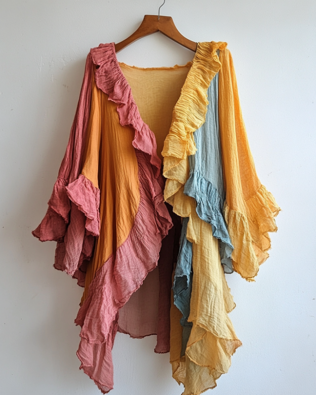 Vacation Elegant Color Block Irregular Kimono c4b5