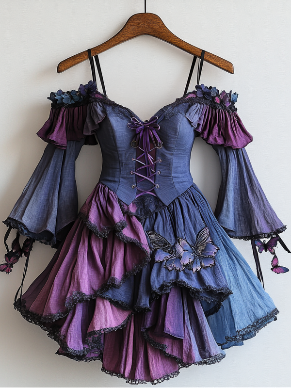 Spring and summer vacation handmade purple and blue gradient dress b1d1