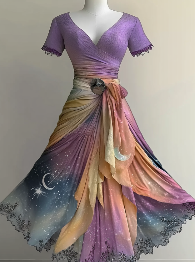 Vacation Handmade Color-Blocking Rainbow Irregular Dress 4675