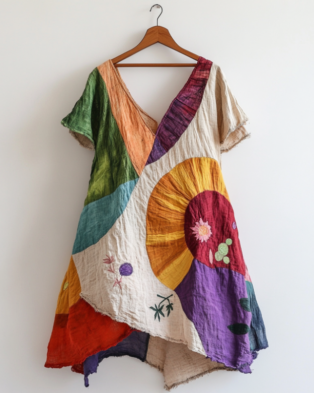 Handmade color block gradient rainbow dress 0575