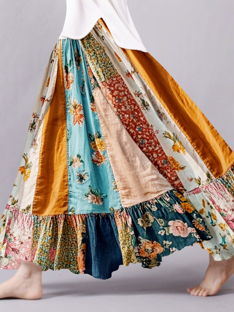 Women's Vintage Floral Patch Skirt