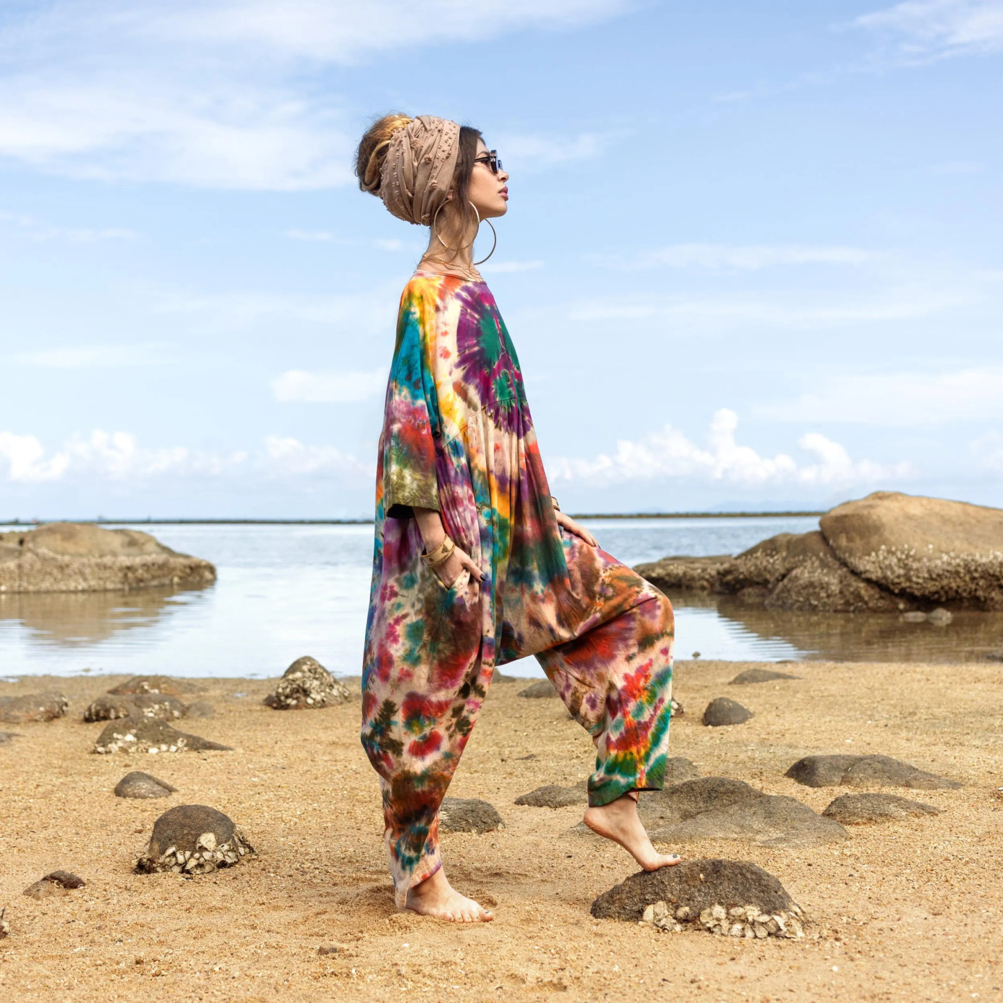 Plus Size Green Peace Tie-Dye Jumpsuit