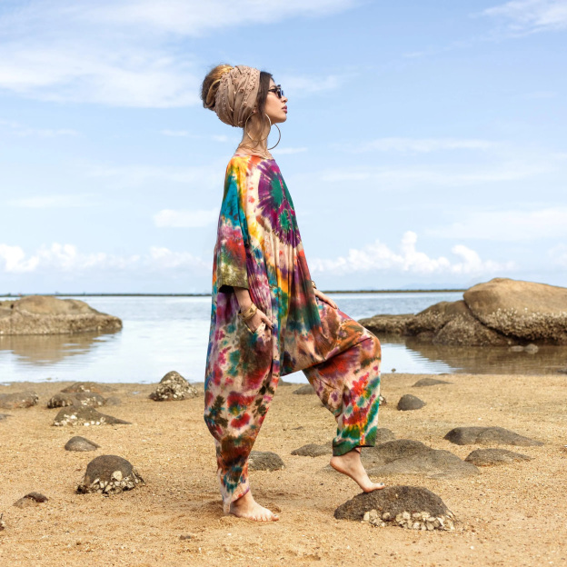 Plus Size Green Peace Tie-Dye Jumpsuit