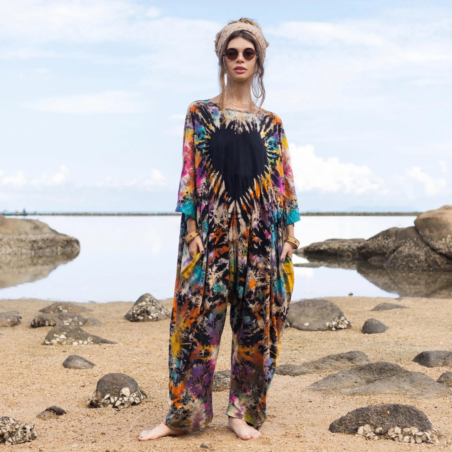 Plus Size Black Heart Tie-Dye Jumpsuit