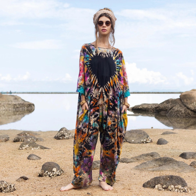 Plus Size Black Heart Tie-Dye Jumpsuit
