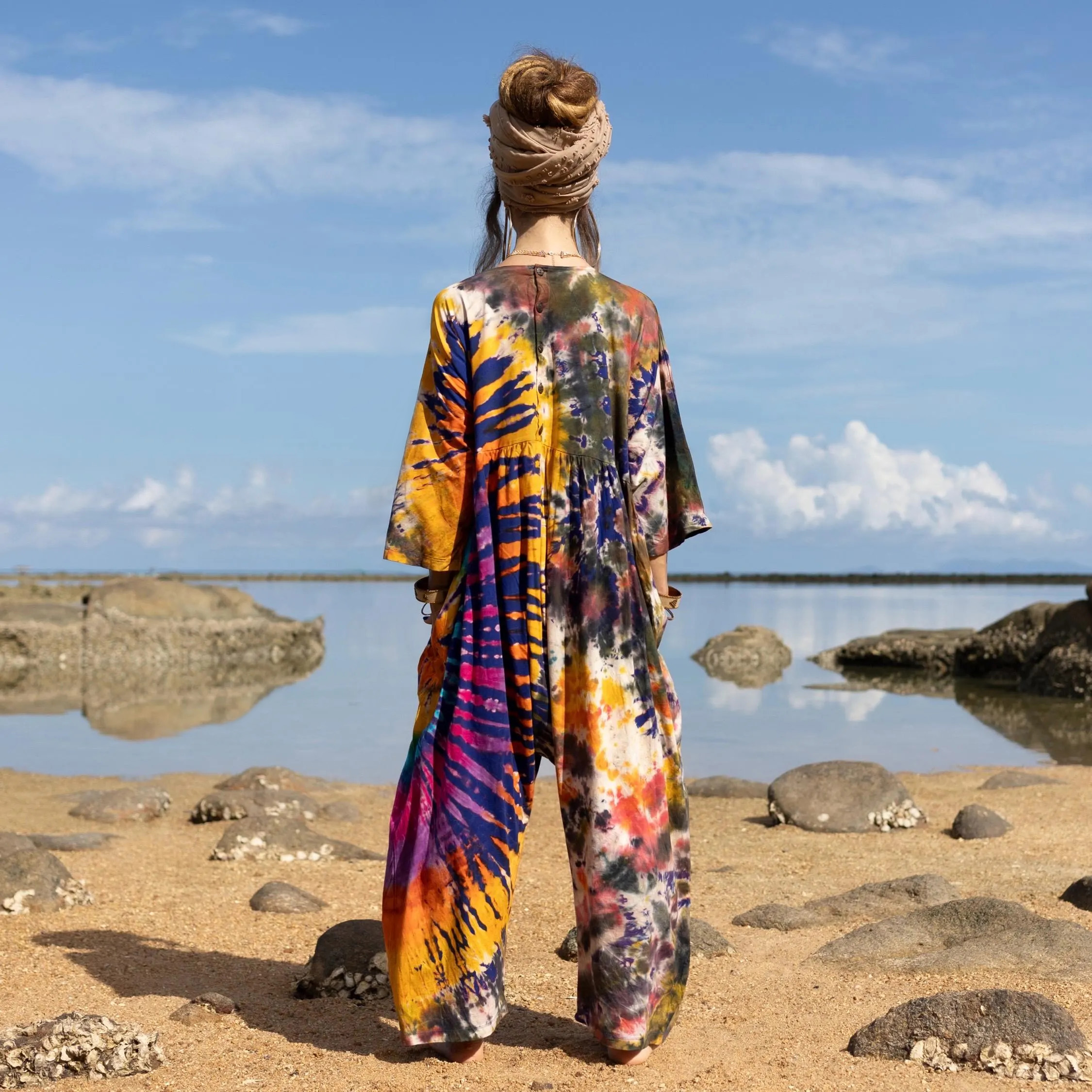 Plus Size Boho Psychedelic Solar Swirl Tie Dye Jumpsuit