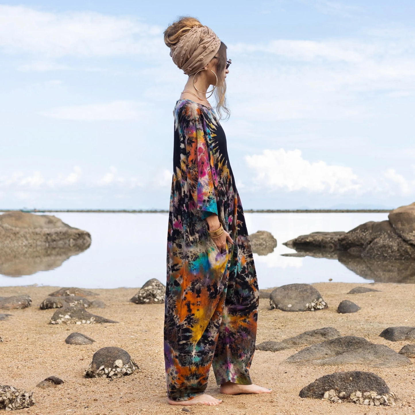 Plus Size Black Heart Tie-Dye Jumpsuit