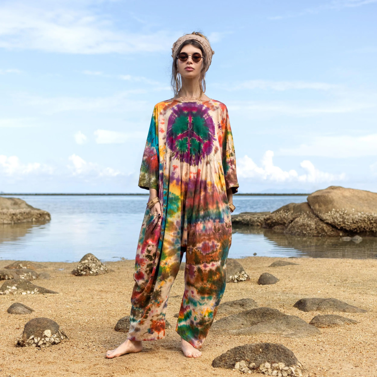Plus Size Green Peace Tie-Dye Jumpsuit