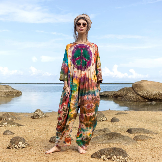 Plus Size Green Peace Tie-Dye Jumpsuit
