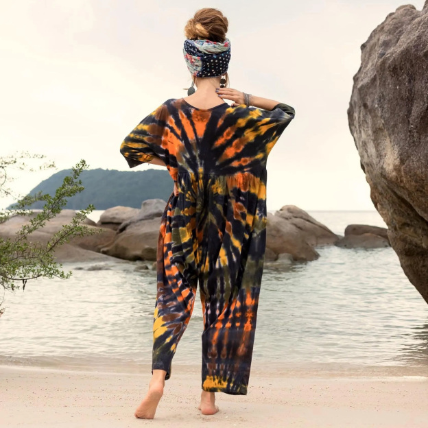 Hand Tie-dye Overall Straight Leg Jumpsuit