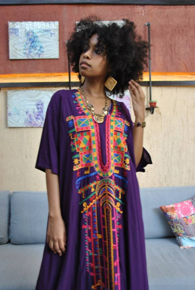 Purple Multicolor Embroidered Kaftan Dress