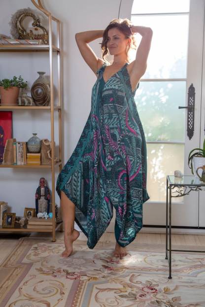 Teal Multi-Way Batik Harem Jumpsuit