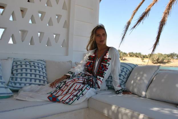 White Embroidered Cotton Caftan