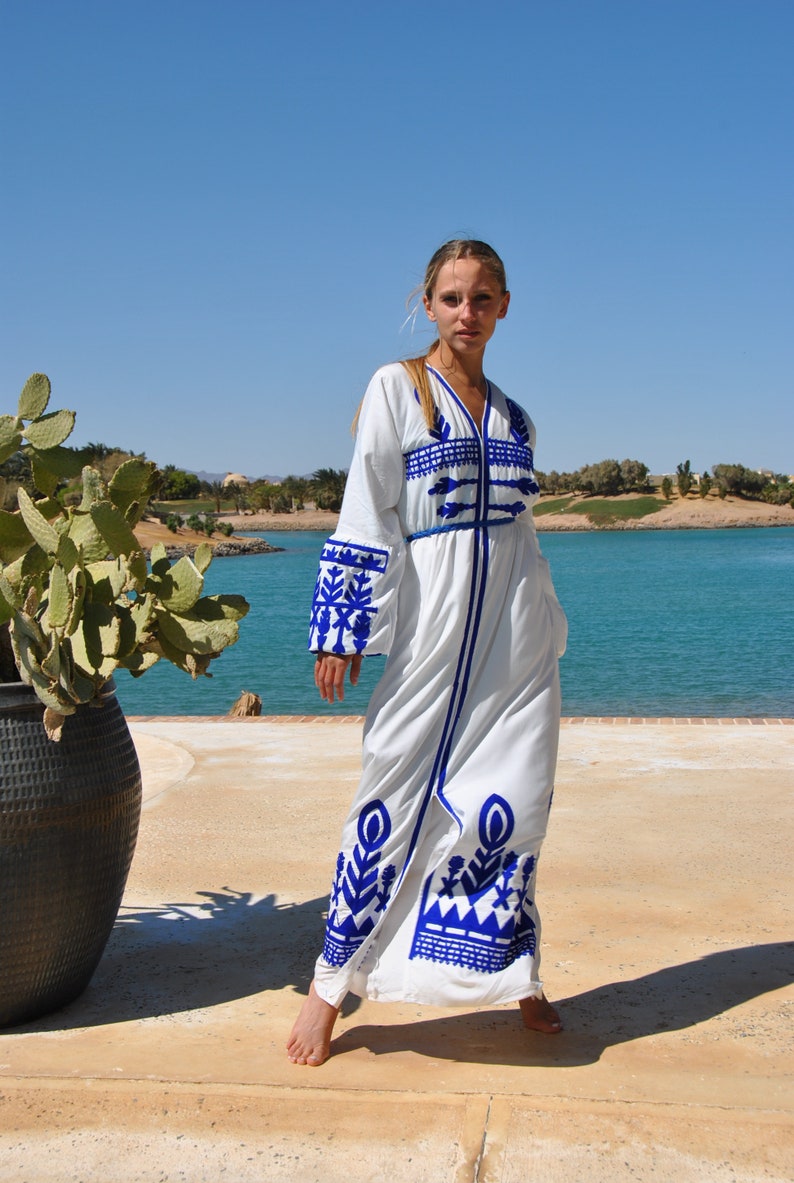 White Cotton Kaftan with Front Slit
