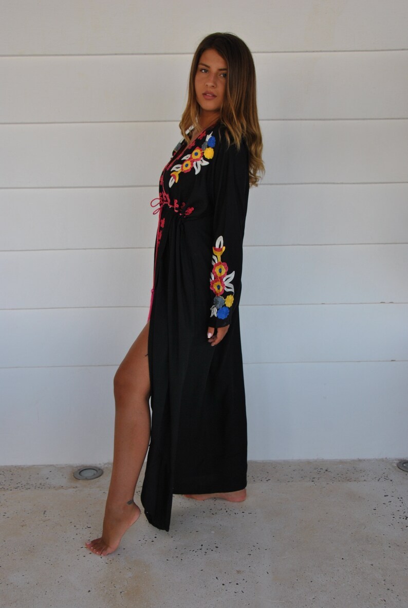 Black Birds Embroidered Caftan
