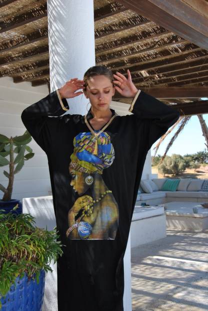 Plus Size Black African Woman Face Print Kaftan