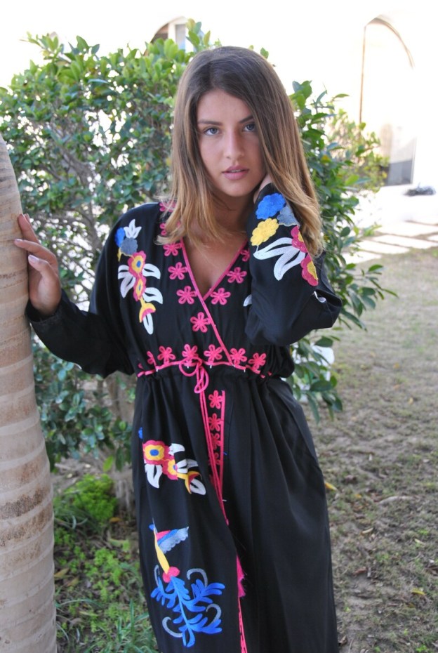Black Birds Embroidered Caftan
