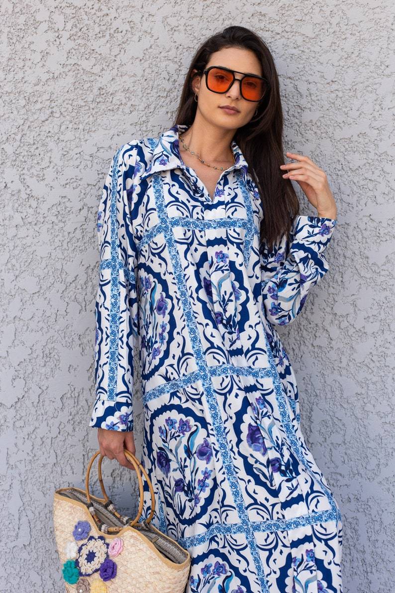Beautiful Blue Print Kaftan Dress