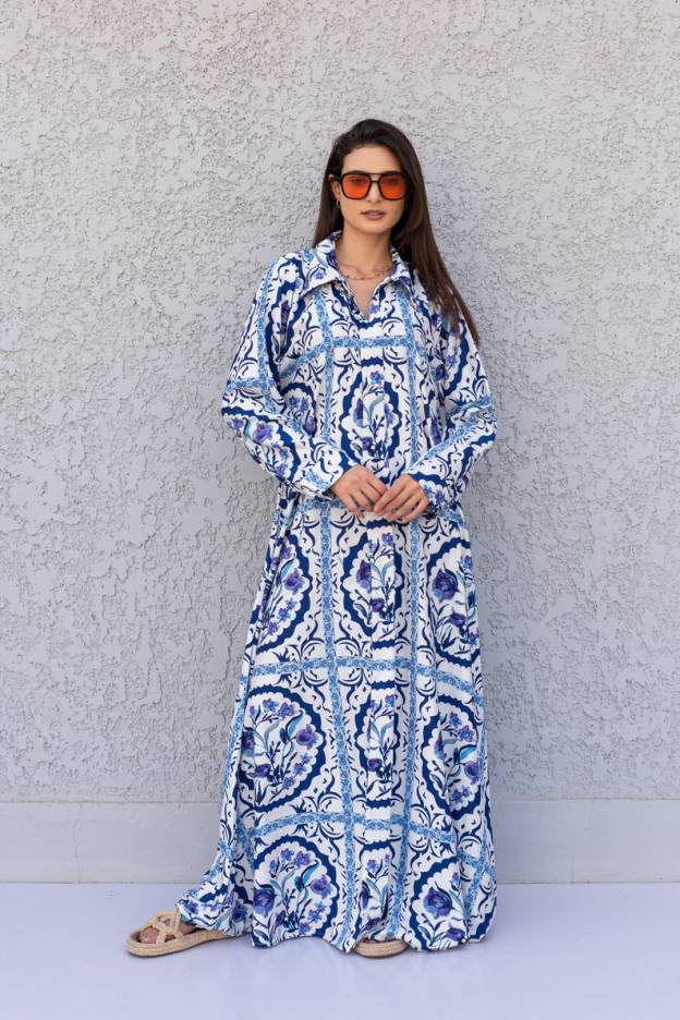 Beautiful Blue Print Kaftan Dress